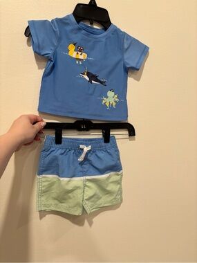 Blue Kids Swim Set with Sea Creature Print
